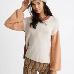 Madewell Color Block Sweater Crew Neck Drop Sleeve Fall Colors Neutral Medium